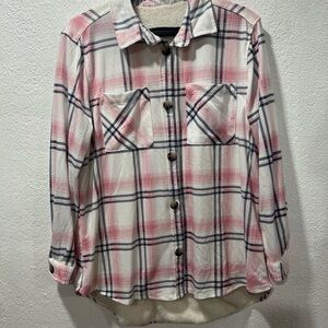 Pink and‎ White Plaid Button-Up Shirt